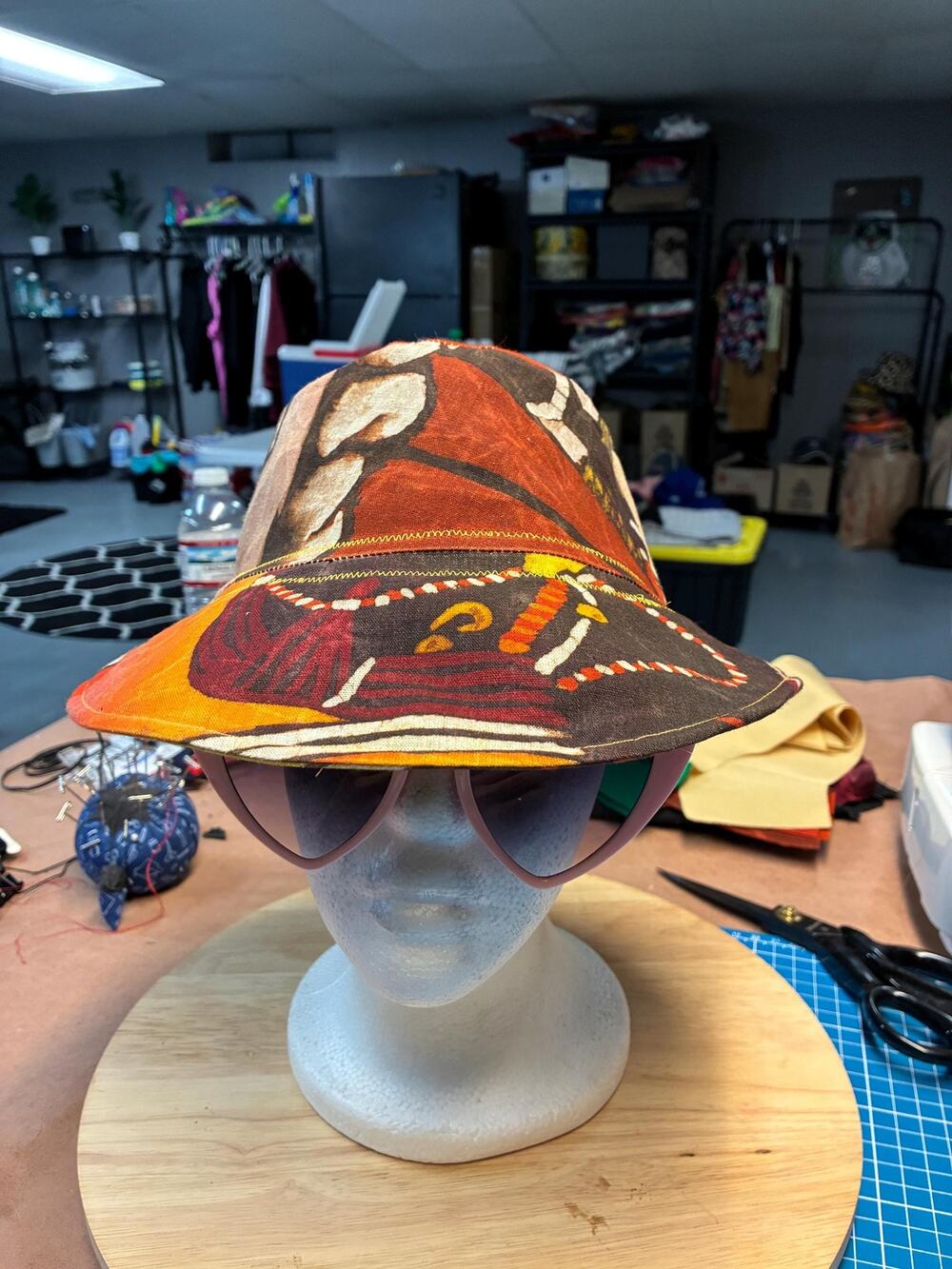 Handmade Waxed Cotton Bucket Hat Medium | Upcycled Painted Fabric Hat | OOAK